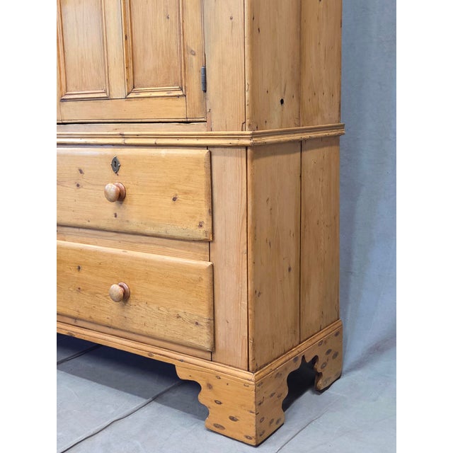 Wood Antique 19th Century Irish Scrubbed Pine Linen Press Cabinet For Sale - Image 7 of 18