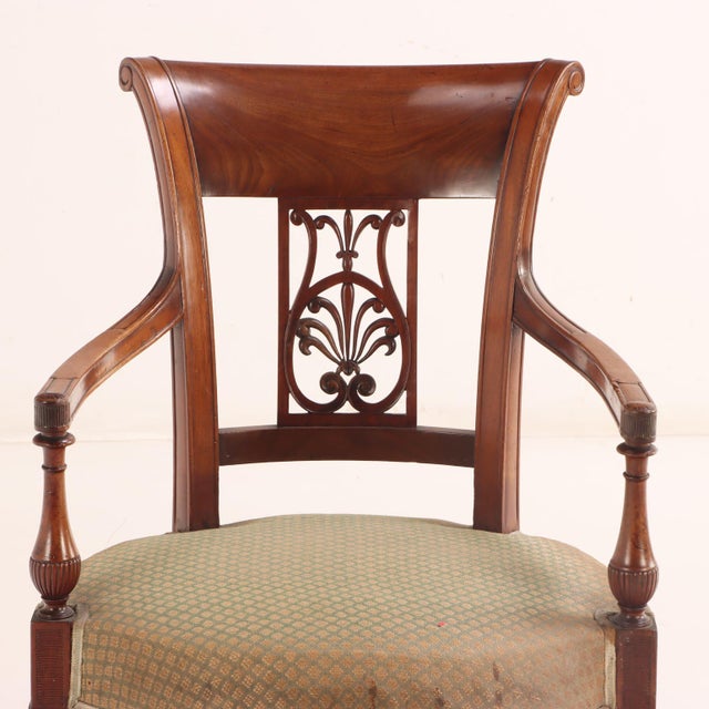 A Set of Six French Directoire Style Carved Walnut Dining Chairs, 19th Century. For Sale - Image 4 of 4
