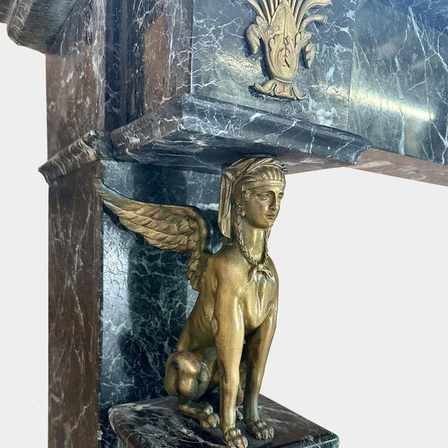 Stone French Empire Egyptian Revival Marble and Ormolu Fireplace Mantel, 1820 For Sale - Image 7 of 11