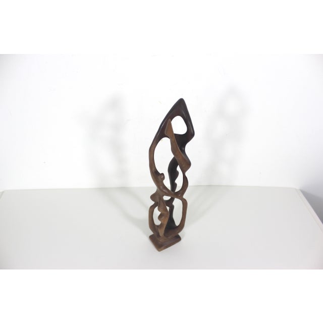 Vintage Abstract Art Wood Sculpture, Acrobats, Dancers, Hand Carved From a Single Piece of Wood, Smooth Curvy, Original One of a Kind Teak For Sale - Image 9 of 10