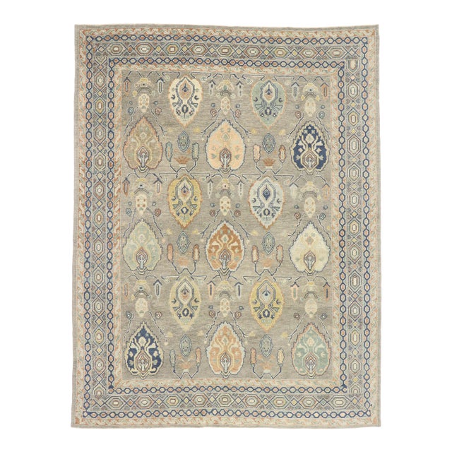 Soft Earth-Tone Turkish Oushak Rug, 09'04 X 12'02 For Sale