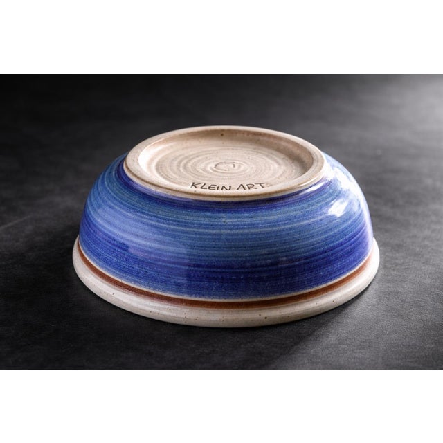Late 20th Century Signed Studio Pottery Bowl by Klein Art – Blue & Plum Glaze – 8” Diameter – Organic Modern / Wabi Sabi For Sale - Image 4 of 6