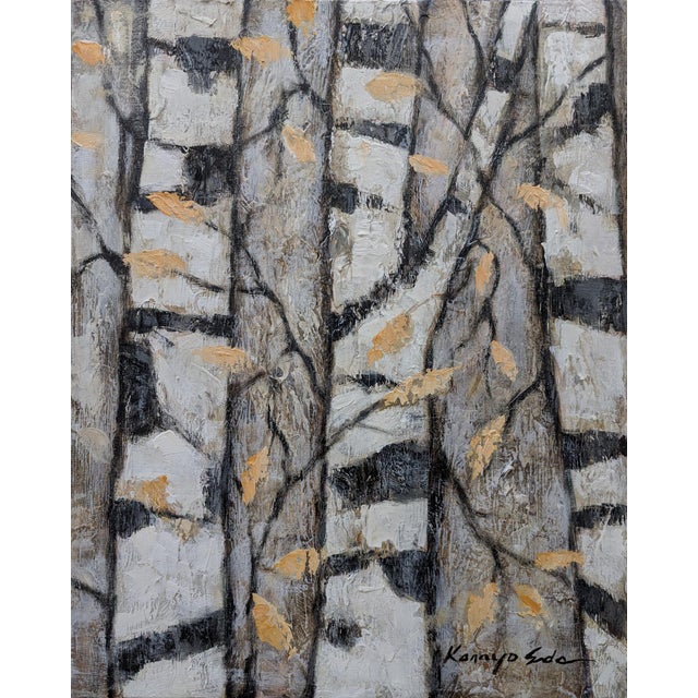 Abstract White and Black Birch Trees Abstract Framed Painting on Canvas For Sale - Image 3 of 5
