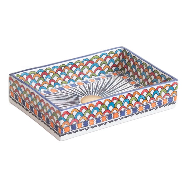 Custom Made Mini Rectangular Multicolor Bathroom Sink, Handmade Washbasin, Hand-Painted Vessel Sink For Sale