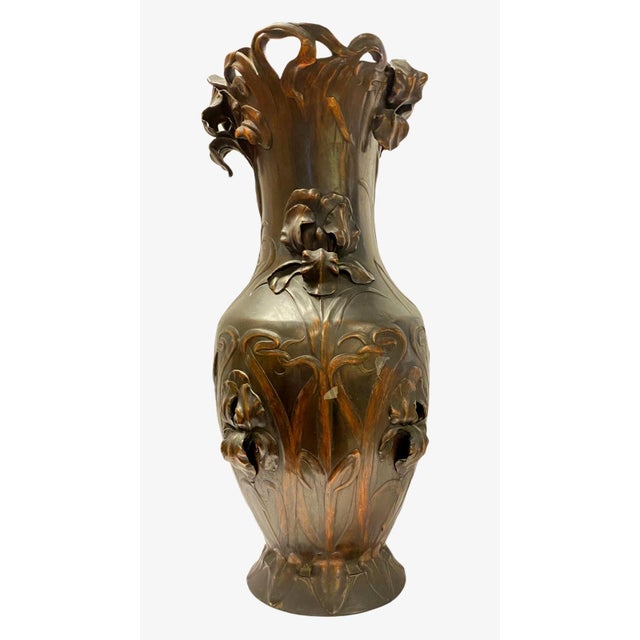 Metal Large Francois Moreau Art Nouveau Metal Vase For Sale - Image 7 of 12