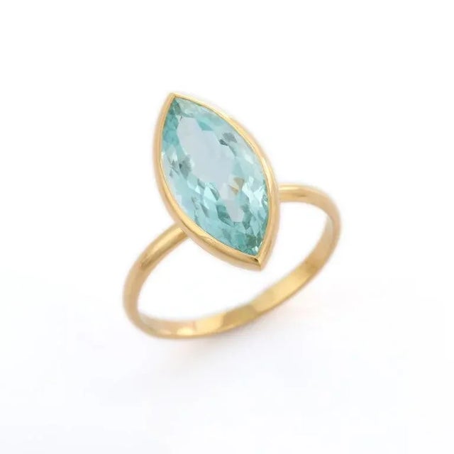 4.38ct Marquise Cut Vivid Aquamarine Solitaire Birthstone Ring Size 7 by VRJewels For Sale - Image 4 of 16