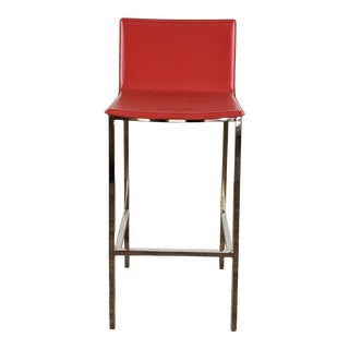 Cb2 Red Leather Bar Stool For Sale