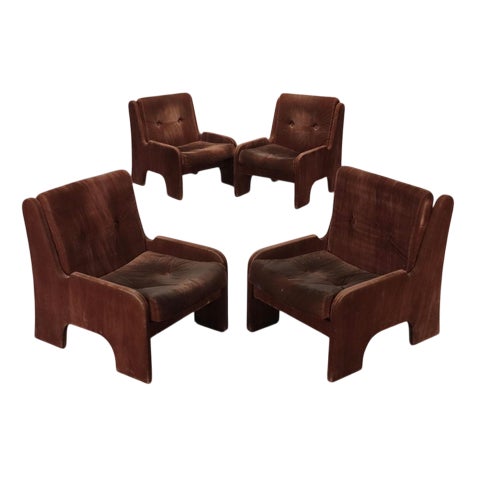 Vintage Armchairs in Fabric, Italy, 1970s, Set of 4 For Sale