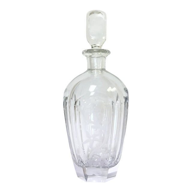 Vintage Signed and Numbered Etched Crystal Decanter With Stopper For Sale