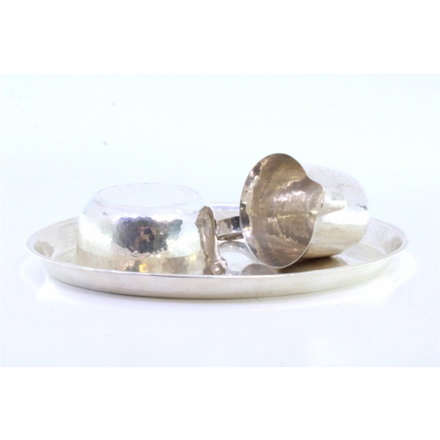 Platter with Cup and Bowl in Hammered Silver, Set of 3 For Sale - Image 6 of 7