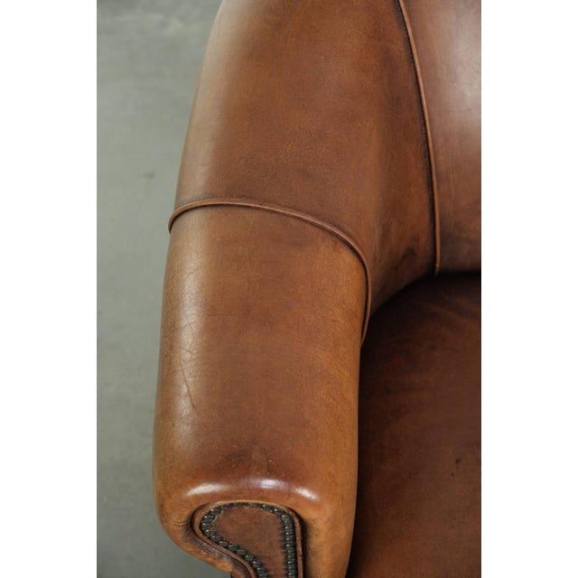 Cognac-Colored Sheepskin Club Armchair For Sale - Image 7 of 14