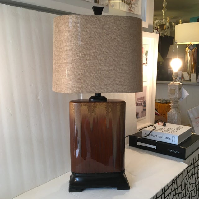 Brown Drip - Glaze Rectangular Ceramic Lamp For Sale - Image 11 of 11