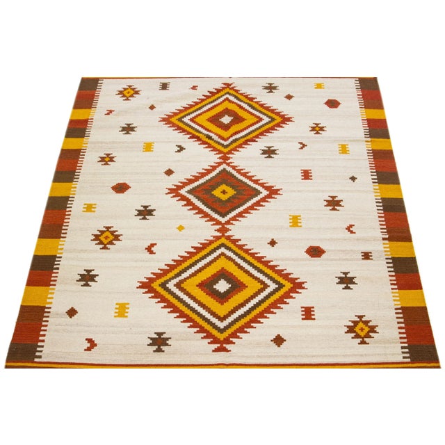 Modern 2020s Modern Kilim Handmade Multicolor Geometric Wool Rug For Sale - Image 3 of 7
