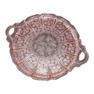 Depression Glass - 1930s Jeannette Cherry Blossom Pink Glass Sandwich Serving Tray For Sale