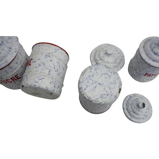 Belgian Enamel Kitchen Canisters - Set of 5 For Sale - Image 4 of 4