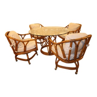 Mid 20th Century Ficks Reed Mid Century Rattan Dining Set, 6 Pieces For Sale