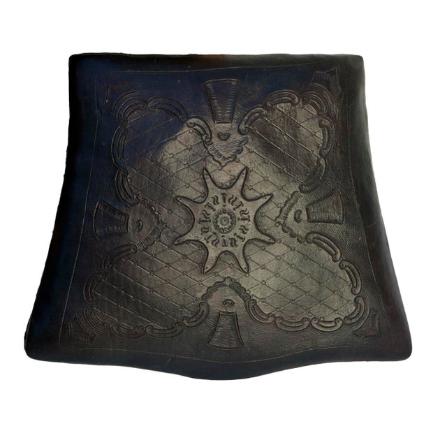 Pair of Antique European Ochre Chairs With Leather Seats For Sale - Image 10 of 12