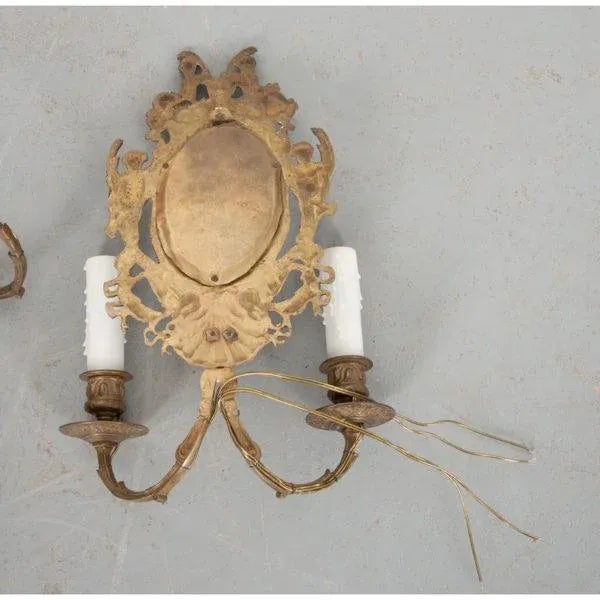 Brass French 19th Century Louis XV-Style Brass & Mirror Sconces - A Pair For Sale - Image 8 of 9