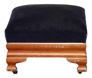 Vintage Empire Style Royal Blue Velvet Footstool Ottoman on Castors