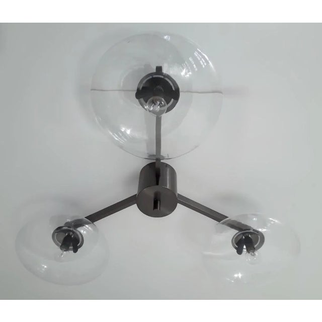 Italian Tre Satin Black Nickel and Clear Glass Flush Mount by Fabio Ltd For Sale - Image 3 of 7