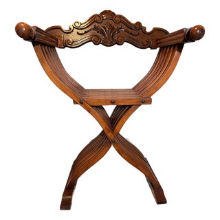 Italian Renaissance Savonarola Dante Master Chair Hand Carved Vintage Folding For Sale