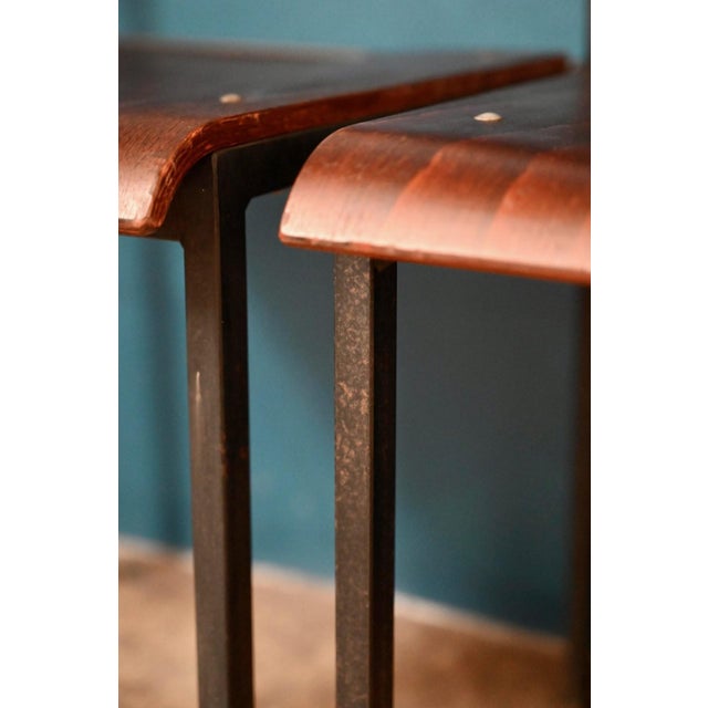 Modernist Minimalist Stackable Tubular Chairs with Wooden Legs from Hiller, 1970s, Set of 4 For Sale - Image 11 of 18