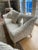 Wood Contemporary White Fabric Sofa With Swirl Pattern, Blond Wood Curved Legs For Sale - Image 7 of 8