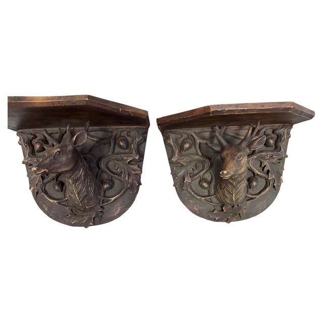 Mid 20th Century Black Forest Style Wall Shelves Featuring Stag Heads and Acorns - A Pair For Sale - Image 15 of 18