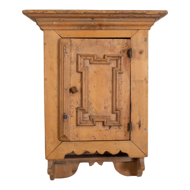 Early 20th Century Hand Carved & Painted Rajasthani Wooden Wall Cabinet For Sale