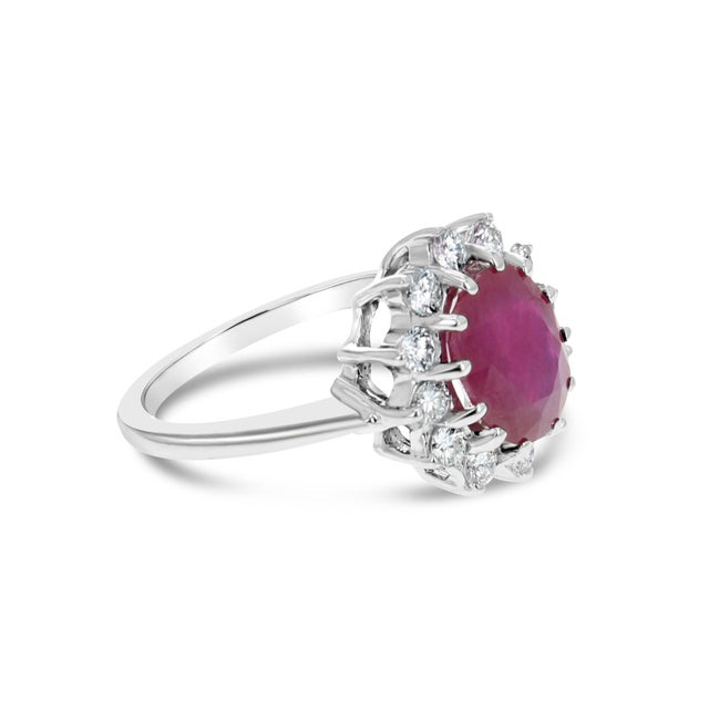 Contemporary Ruby & Diamond Engagement Ring 3.14cttw 14K White Gold, Size 7 For Sale - Image 3 of 3
