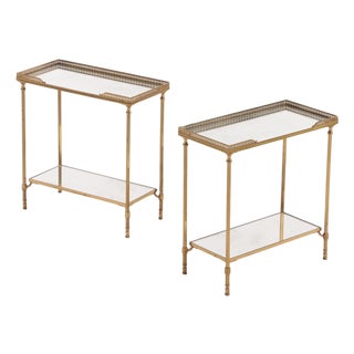 Mid 20th Century A Beautiful Pair of French Brass and Mirrored Tables, in the Manner of Jansen For Sale