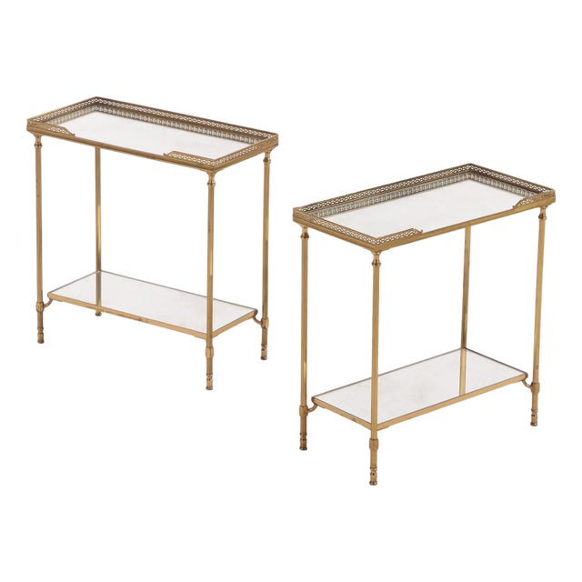 Mid 20th Century A Beautiful Pair of French Brass and Mirrored Tables, in the Manner of Jansen For Sale