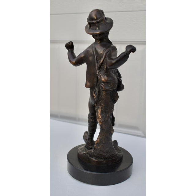 Vintage Solid Bronze Boy Sculpture Statue Marble Base 12” H For Sale - Image 10 of 13