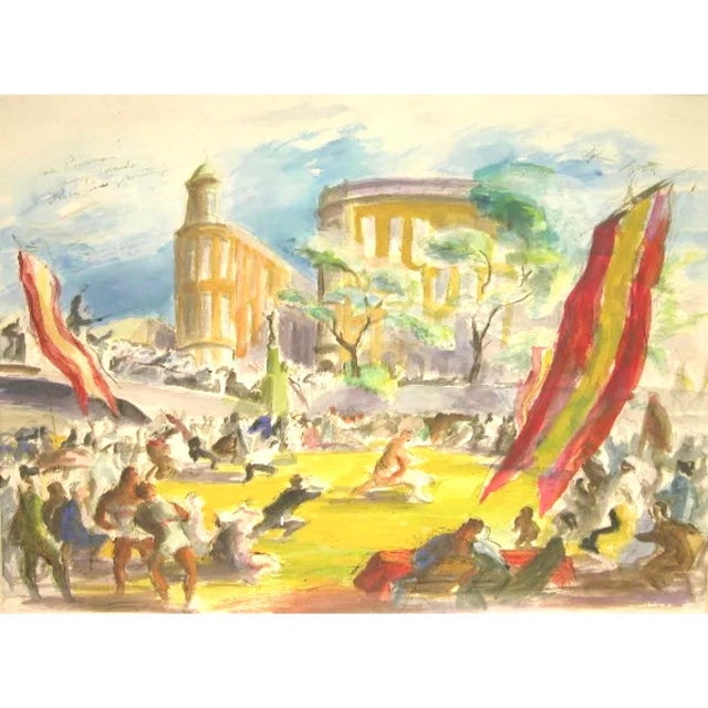 American John Groth, Large Watercolor Painting John Groth, Men Wrestling, Esquire Magazine Wpa Artist For Sale - Image 3 of 13