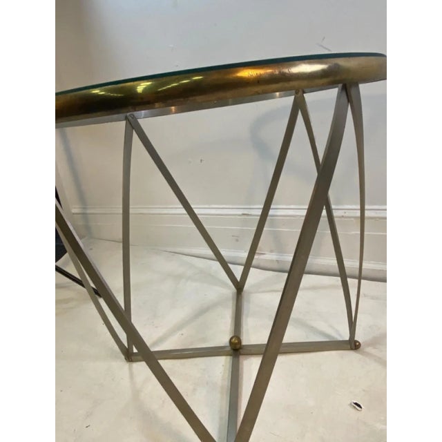 John Vesey 1970s John Vesey Brass & Brushed Aluminum Strap With Ball Cage Form Table For Sale - Image 4 of 7