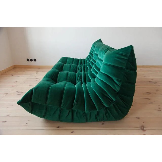 Bottle Green Velvet Togo Lounge Chair, Pouf and 3-Seat Sofa by Michel Ducaroy for Ligne Roset, Set of 3 For Sale - Image 12 of 15