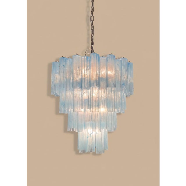 Murano Huge Murano Glass Trunk Chandelier | 80 Blue Alabaster Tubes | Italian Luxury Lighting For Sale - Image 4 of 5