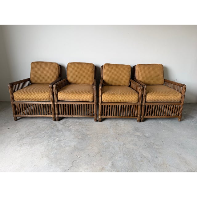 Vintage Palecek President’s State Stick Rattan Lounge Chairs – Pair For Sale - Image 9 of 18