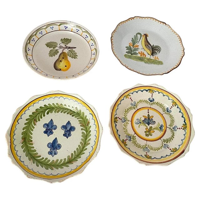 19th Century French Faience Plates in Pear Pattern with Blue, Green, Set of 4 For Sale - Image 12 of 12