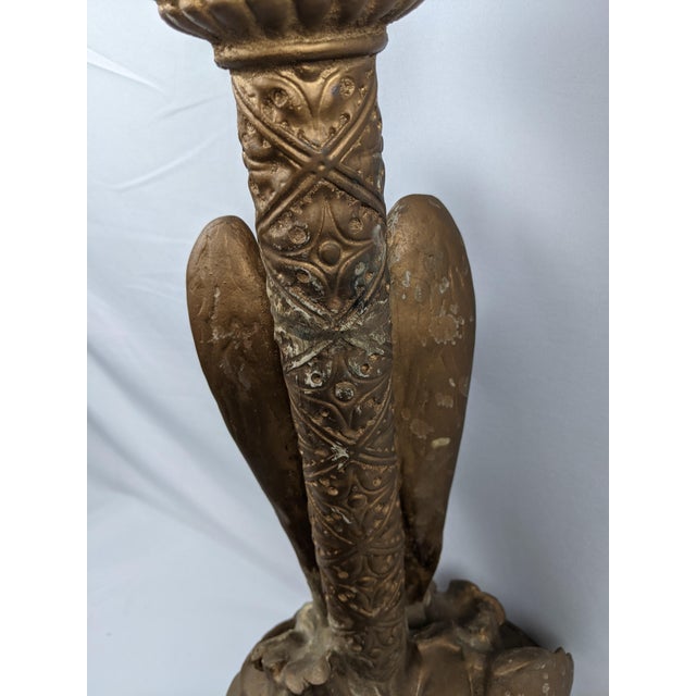 Monumental Gothic Revival Angel Pedestal Candleholder With Mythological Dragon Base For Sale - Image 15 of 16