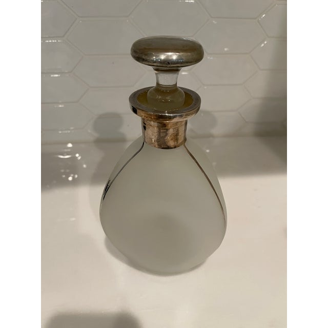 Art Deco Vintage Frosted Glass Decanter With Sterling Silver Overlay For Sale - Image 3 of 5