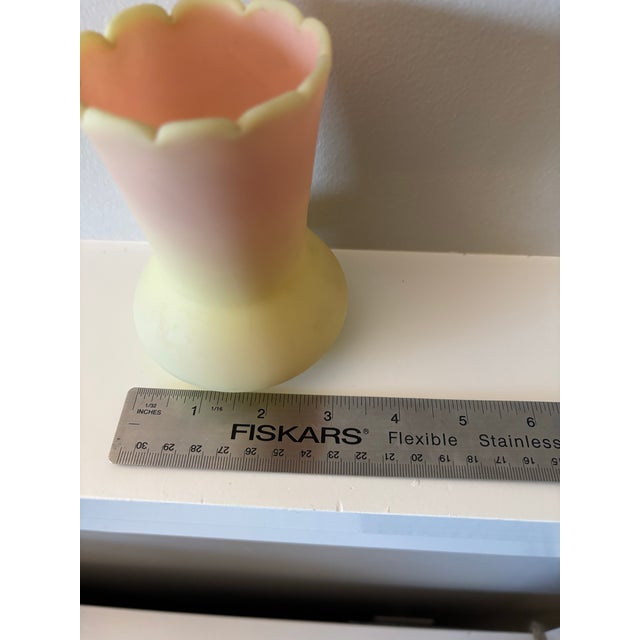 Light Yellow Antique Victorian Burmese Uranium Glass Vase 4.5" Thomas Webb/ Mount Washington Ruffled Glow For Sale - Image 8 of 10