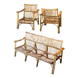 Dal Vera Bamboo and Rattan Sofa and Armchairs, 1970, Set of 3 For Sale