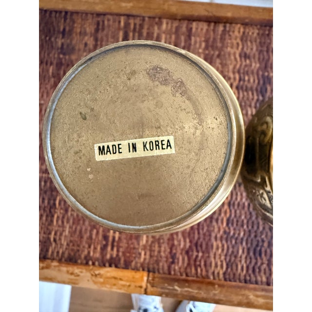 Vintage Etched Korean Brass Vases Set of 2 For Sale - Image 4 of 8