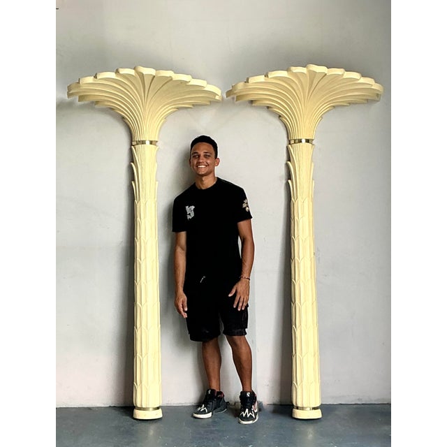 Serge Roche Vintage Regency Molded Resin Palm Torchiere After Serge Roche - Set of 2 For Sale - Image 4 of 7