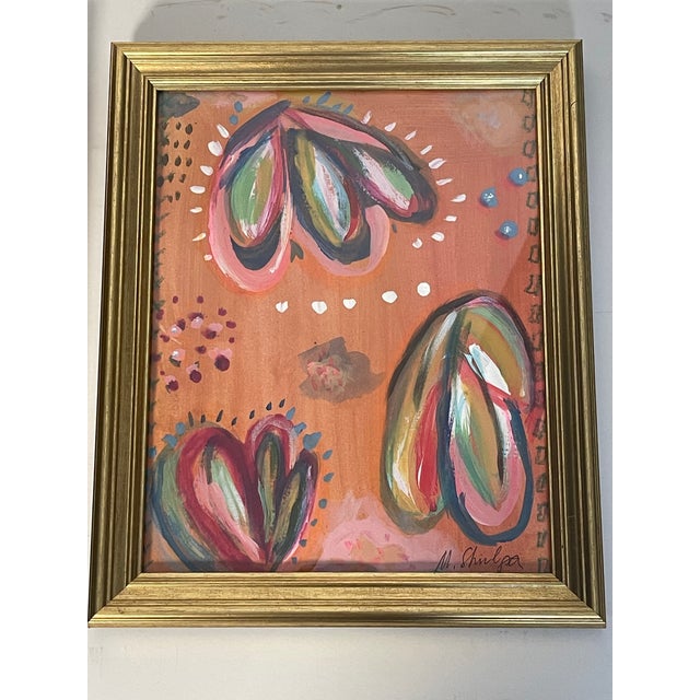 1970s 1970s Charming Pair of Colourful Abstract Mixed Media Paintings Framed For Sale - Image 5 of 8