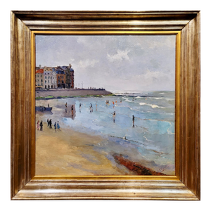 Leo Engels - Beach Scene With People in 1934 -Oil Painting