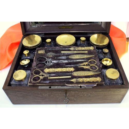 Suitcase with Gold Sewing Set For Sale - Image 9 of 10