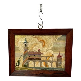 Antique Folk Art Textile Landscape with Castle, 1930s For Sale