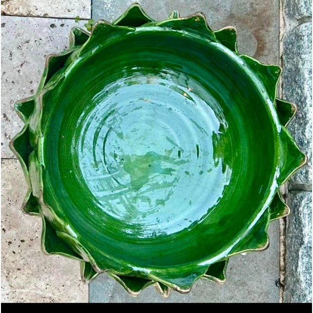 2020s Italian Majolica Artichoke Pedestal Bowl, Emerald Green For Sale - Image 5 of 8